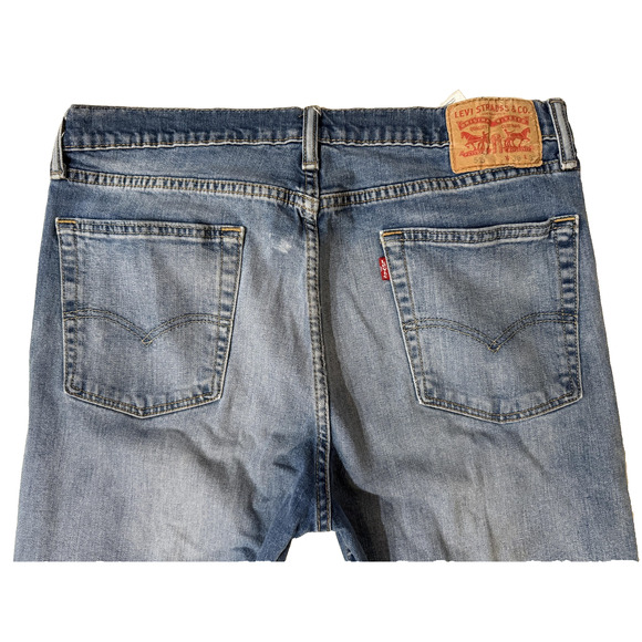 Levi's Jeans 505 Mens 36x32 Denim Slim Fit Light Wash Tapered Leg Distressed - Picture 2 of 6